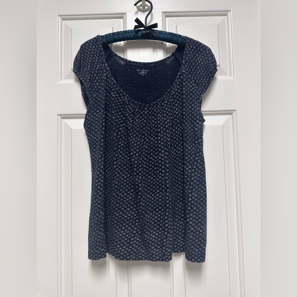 LOFT Linen Cap Sleeve Tank Size M Navy